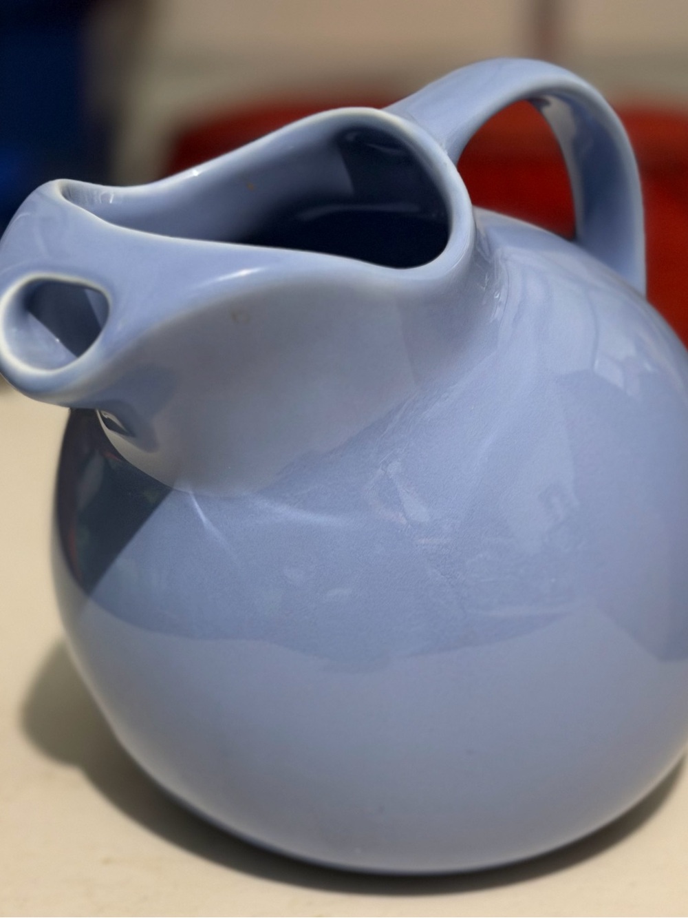 Hall China Ball Jug Pitcher Rare Periwinkle Blue Color Made In USA